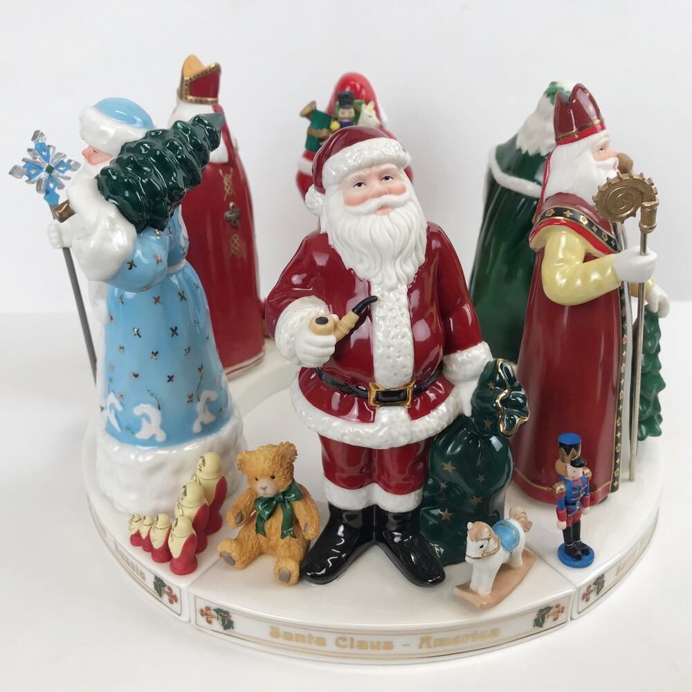 The Danbury Mint Santas Around the World Centerpiece Set England Missing Staff